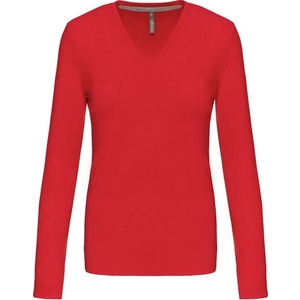 Kariban v-neck k382 / Дамска тениска с дълъг ръкав - червена xl (20k38200404)