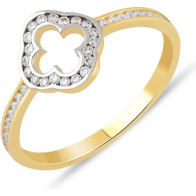 Lillian Vassago Prsten zdobený čtyřlístkem a zirkony, kombinované zlato LLV06 GR183YW