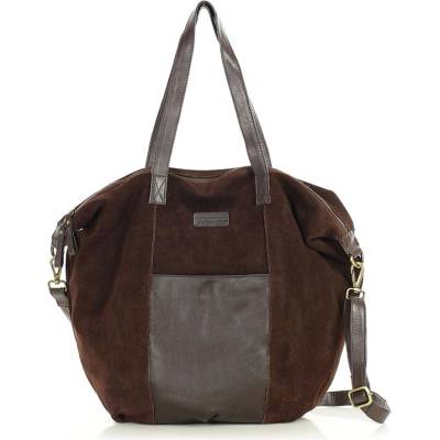 Mazzini Tmavohnedá semišová kožená shopper taška s vreckami It bag MARCO