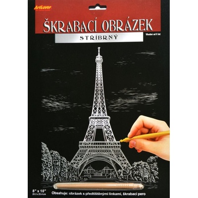 Škrabací obrázek stříbrný Eiffelova věž