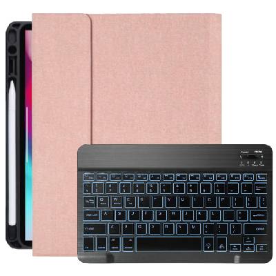 Калъф с черна клавиатура с подсветка и място на Apple Pencil за iPad Pro 11" (2018-2022) - розово (24182)