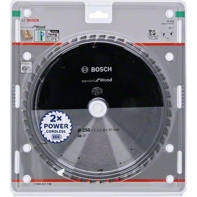 Bosch Pilový kotouč Standard for Wood pro akumulátorové pily 250 × 2,2/1,6 × 30 T48 2608837728