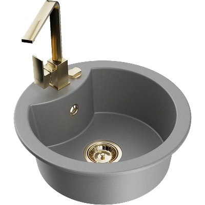 Mexen Diego гранитна мивка с една камера с кухненски кран Rita, сив - 6512-71-670300-50 (6512-71-670300-50)