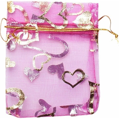 Nefertitis Dárkový sáček organza 7 x 9 cm tmavě růžový se srdíčky NF16251 - 7 x 9 cm