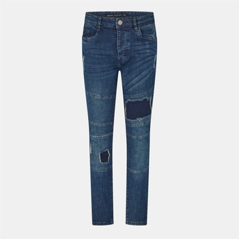 Brave Soul Дънки Brave Soul Mens Dark Blue Biker Jeans with Rip & Repair Patch Details - Dark Blue