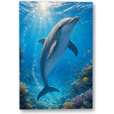 Plakát – Delfín v modré mořské vodě Bez rámu Ano Bez rámu 90 × 135 cm