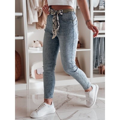 Basic Dámské skinny džíny s vysokým pasem a jemným květinovým vzorem florencio uy2457 světle modré