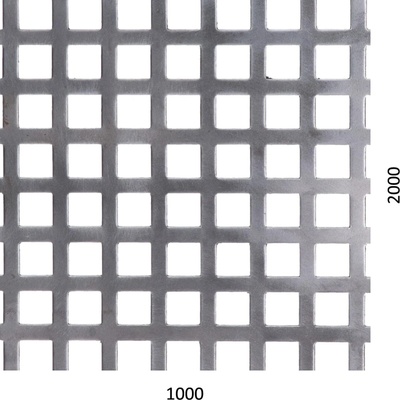 Dierovaný plech Fe t = 1 mm, otvor 10 x 10 mm, rozteč 15 mm