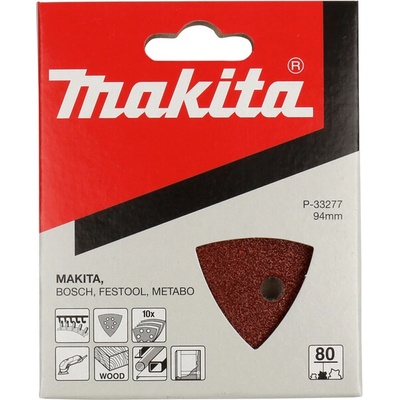 MAKITA P-33277 Brúsny papier K-80 / 94x94x94mm (6 otvorov, na kov, drevo ) (v balení: 10ks) - MAKITA P-33277