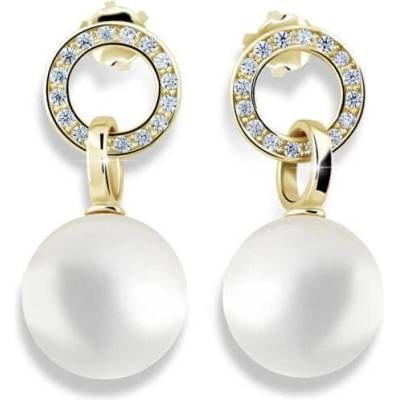 Cutie Jewellery Pôvabné perlové náušnice zo žltého zlata so zirkónmi Z6411-3123-10-X-1