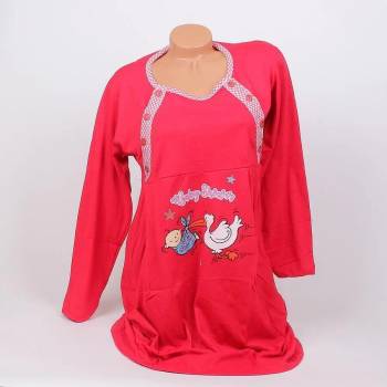 Image 1 of Нощница за бременни в червено с щъркел и бебе