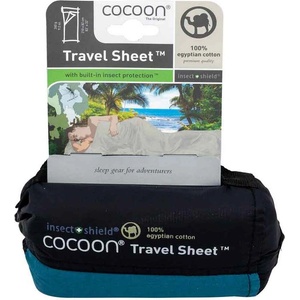 Cocoon Cocoon Insect Shield чаршафи за пътуване, 218 x 90 cm, 100% египетска вълна laguna blue (IECT53) Спален чувал
