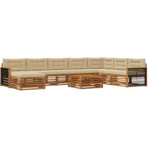 vidaXL Комплект дивани за открито 9 бр. Натурален и Бежов (3383746)
