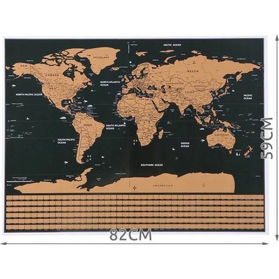 Velká Stírací mapa světa s vlajkami Deluxe 82 x 59 cm s příslušenstvím černá