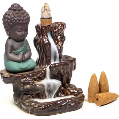 Mani Bhadra Stojánek pro vonné kužely s tekoucím kouřem malý Buddha cca 12 cm – Zboží Dáma