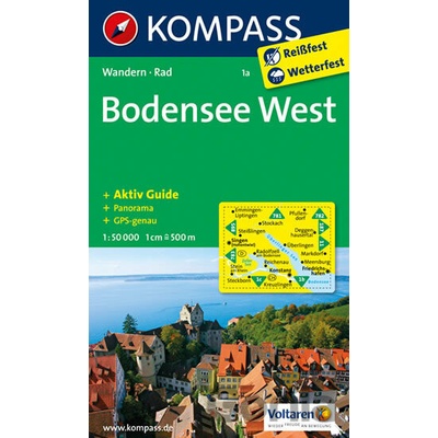 Kompass 1a Bodensee Bodamské jezero západ 1:50 000 turistická mapa