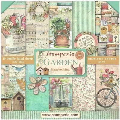 Obojstranné papiere "Garden" na scrapbooking, 20,3 x 20,3 cm, 10 ks