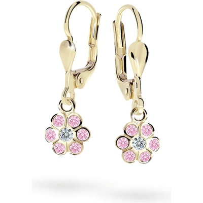 Danfil detské náušnice kvetiny C1737 zo žltého zlata pink klapka