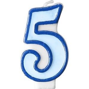 PartyDeco Свещ за рожден ден с число 5 (синя)