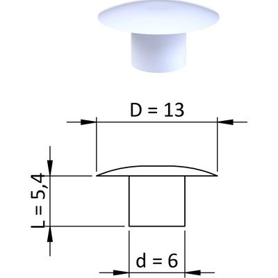 Vnitřní krytka kulatá ø 13 mm, otvor ø 6 mm, bílá, plast