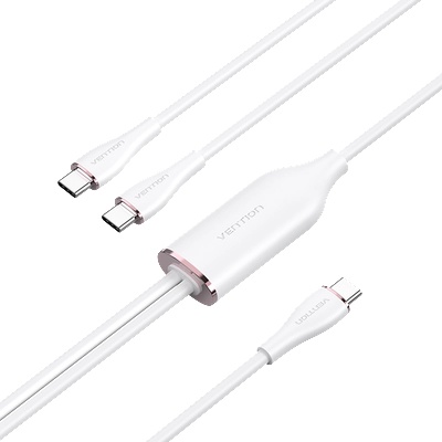 Vention USB-C 2.0/M - 2USB-C/M, (5A, силиконов, бял), 1, 5 м, кабел