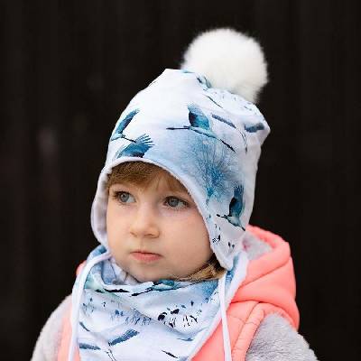 bavlněná čepice s bambulí na zavázky podšitá fleece originál