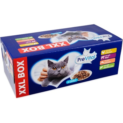 PreVital XXL BOX kuřecí telecí losos játra v omáčce 48 x 100 g