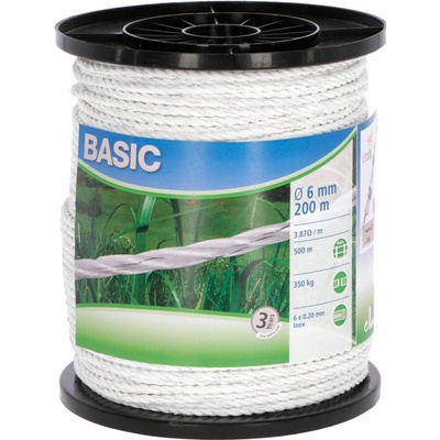 Agrofortel Ohradníkové lano BASIC 200 m, 6 mm, biele, nehrdzavejúca oceľ 6 x 0,20 mm