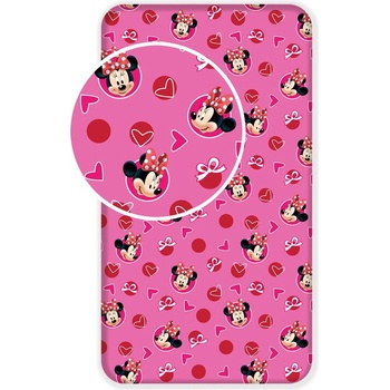 Jerry Fabrics Розов еластичен памучен детски чаршаф 90x200 cm Minnie "Hearts" - Jerry Fabrics (17FT256)
