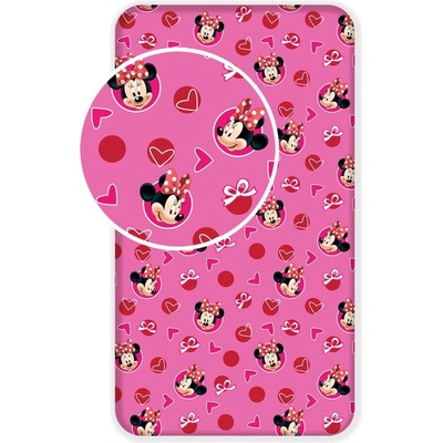 Jerry Fabrics Розов еластичен памучен детски чаршаф 90x200 cm Minnie "Hearts" - Jerry Fabrics (17FT256)