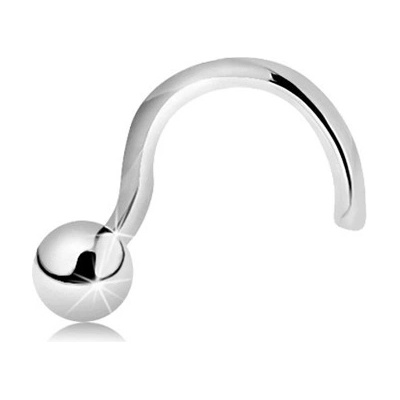 Šperky eshop zlatý zahnutý piercing do nosu lesklá kulička bílé zlato GG150.13