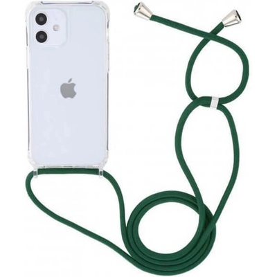 Púzdro SES Priehľadné silikónové ochranné so šnúrkou na krk Apple iPhone 13 mini - tmavo zelené