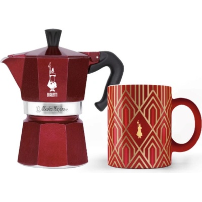 Bialetti Moka Express 3 červená + hrneček