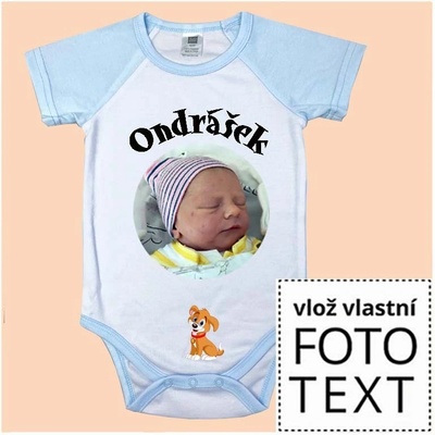 Bezvadný dárek Dětské body modré s vlastní fotkou potiskem