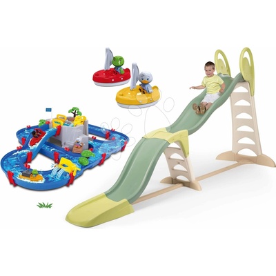 Smoby Set šmykľavka a vodná dráha s jaskyňou Super Megagliss 2v1 Life s nastaviteľnou dĺžkou šmyku a 2 plachetnice