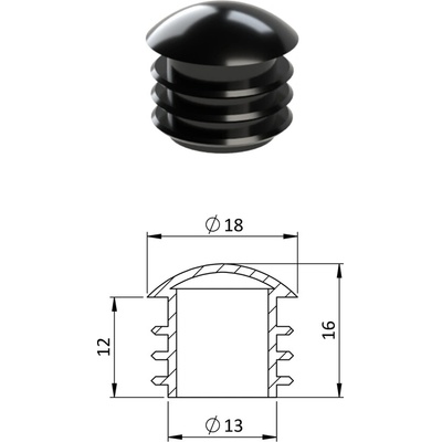 Vnútorná krytka guľatá ø 18 mm, plastová, čierna