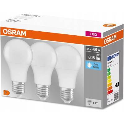 Osram 3x LED žárovka E27 A60 8,5W = 60W 806lm 4000K Neutrálni bílá 300°