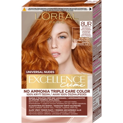 L'Oréal Paris Excellence Creme Triple Protection Farba na vlasy Všetky typy vlasov Farbené vlasy 8ur universal light copper 48 ml