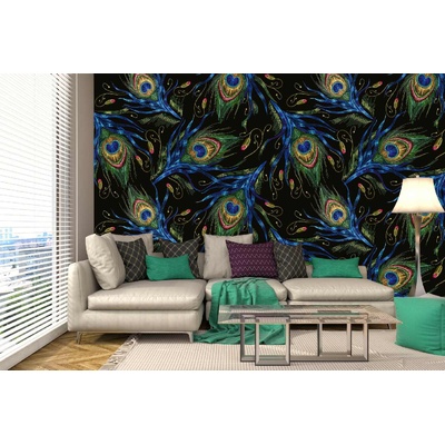 DIMEX ART Самозалепваща се флизелинова фототапета бродирани паунови пера 375 x 250 см