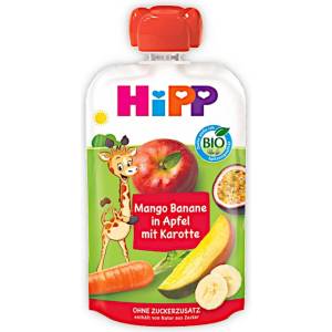 Hipp Био плодов пауч Hipp Hippis - Манго, Банан, Ябълка и Морков, 100 g (42534)