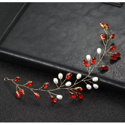Naishide Jewelry Ozdoba do vlasů s barevnými krystaly a bílými perlami Druh barvy: Červená