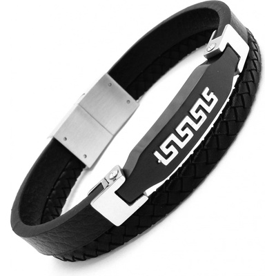 Steel Jewelry pánský černý kožený náramek s kombinací chirurgické oceli NR231030