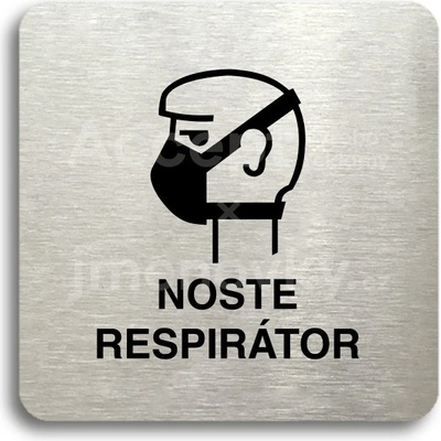 ACCEPT Piktogram noste respirátor II - stříbrná tabulka - černý tisk bez rámečku