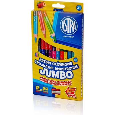 Astra trojhranné oboustranné pastelky JUMBO 12 ks 24 barev 135690