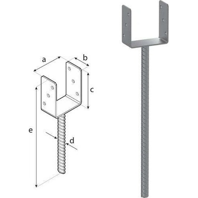 Domax zapuštěná patka sloupku typu U na dlouhé tyči (ZNO) PS 500 / 90 U - 91 x 60 x 124 x 4.0 mm