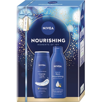Nivea Nourishing Moments of Joy Nivea Creme Care upokojujúci sprchový gél 250 ml + NIVEA Body Milk výživné telové mlieko 250 ml kozmetická sada