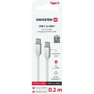 Swissten 71527209 Datový Textile USB-C, USB-C 0,2m stříbrný