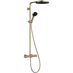 Hansgrohe Душ колона с термостатичен смесител Hansgrohe Pulsify S Puro, ръчен душ с 3 функции, брас брушван (24236140)