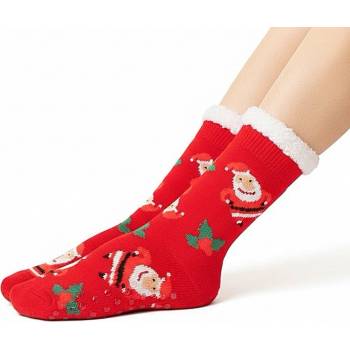 Мъжки червени чорапи с пухкав ластик и Дядо Коледа