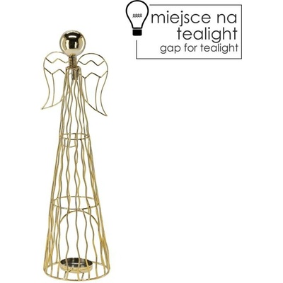 KOVOVÝ SVÍCEN NA ČAJOVOU SVÍČKU ZLATÝ - ANDĚL 37,3 CM balení=2ks *1382